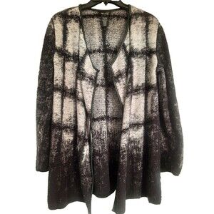 Nic + Zoe Medium Long Open Cardigan with Faux Leather Trim Jacket Soft